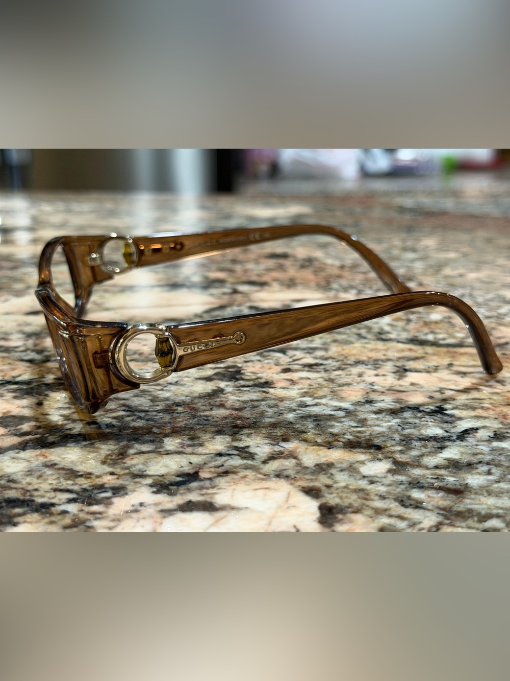 Gucci Transparent Brown Horsebit Rectangle Glasses-NO LENSES